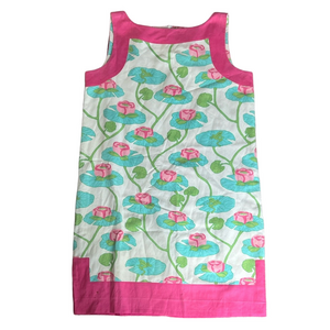 Lilly Pulitzer Vintage Shift Dress Pink Green Floral Size 10 Frogs 90s FLAWED